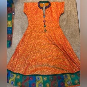 Orange artificial silk anarkali dress